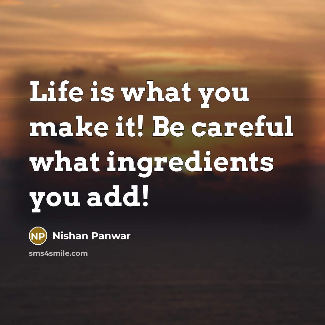 “Life is what you make it! Be careful what ingredients…” quote by Nishan Panwar