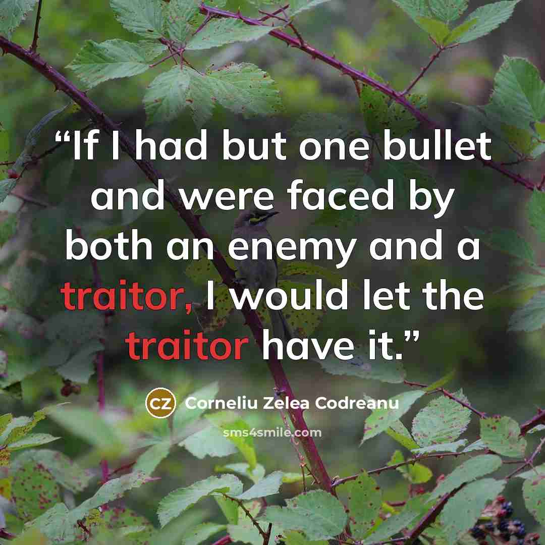 “If I had but one bullet and were faced by both an enemy and a traitor, I would let the traitor have it.” quote by Corneliu Zelea Codreanu