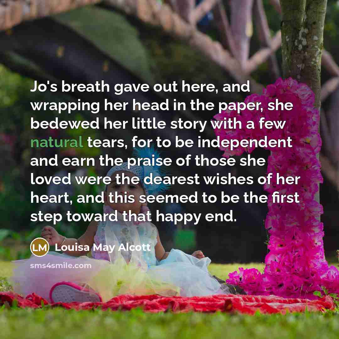 “Jo's breath gave out here, and wrapping her head in…” quote by Louisa May Alcott