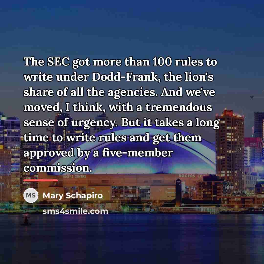 “The SEC got more than 100 rules to write under…” quote by Mary Schapiro