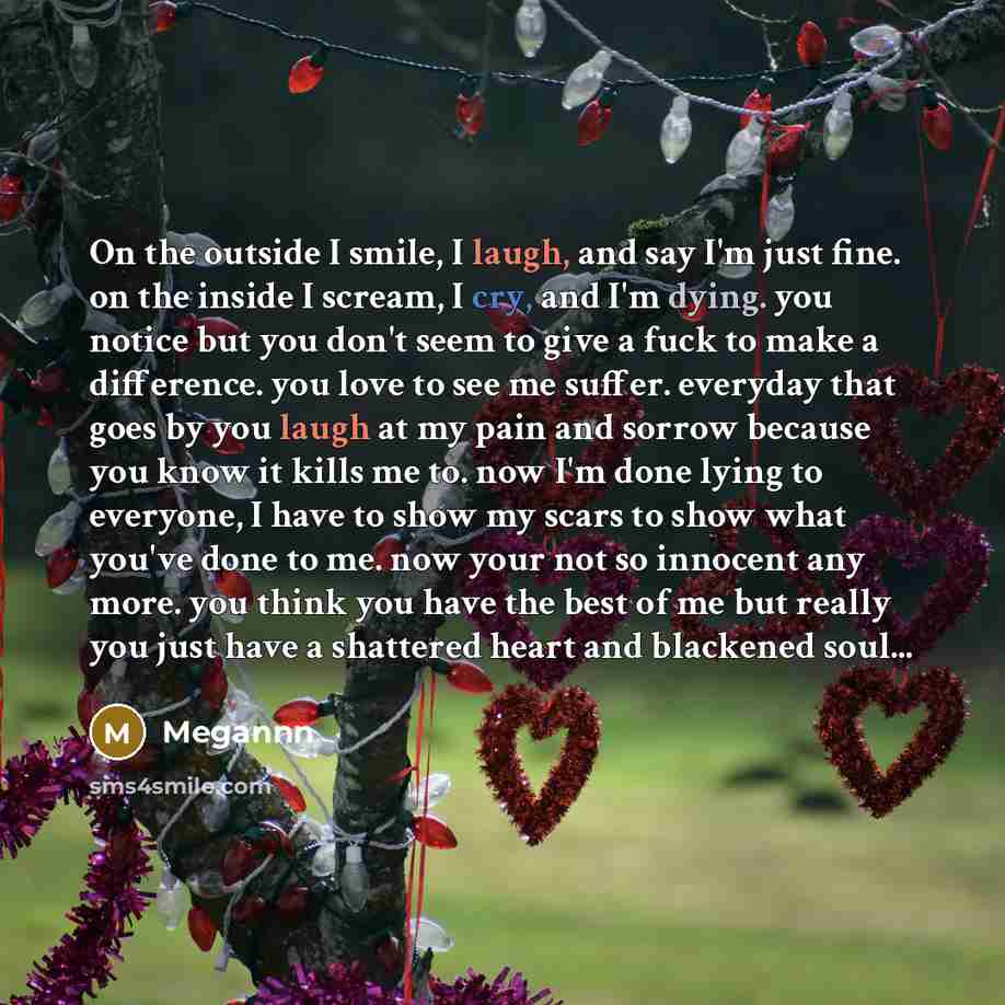 “On the outside I smile, I laugh, and say I'm…” quote by Megannn
