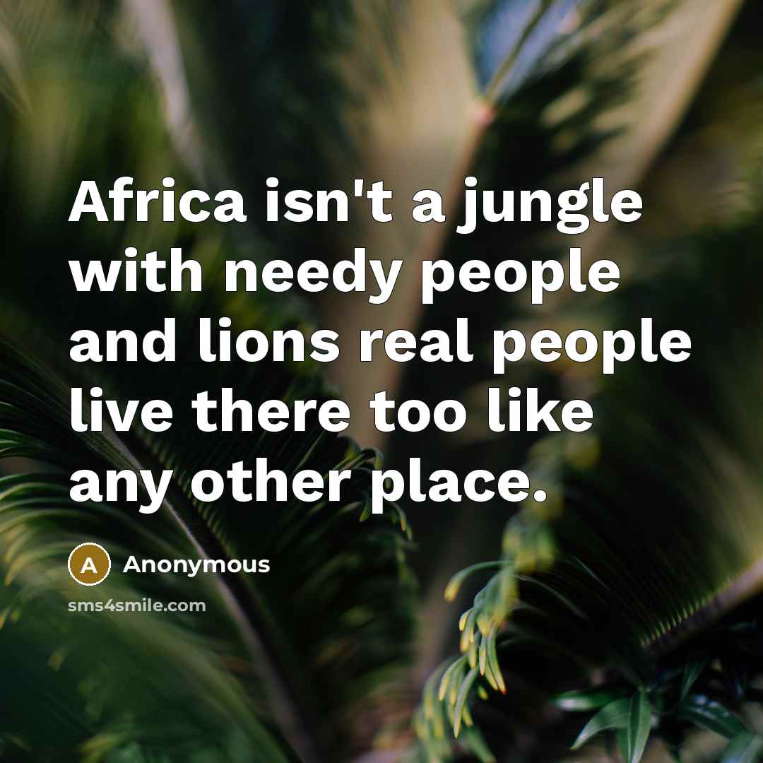 “Africa isn't a jungle with needy people and lions real people live there too like any other place.” quote by Anonymous