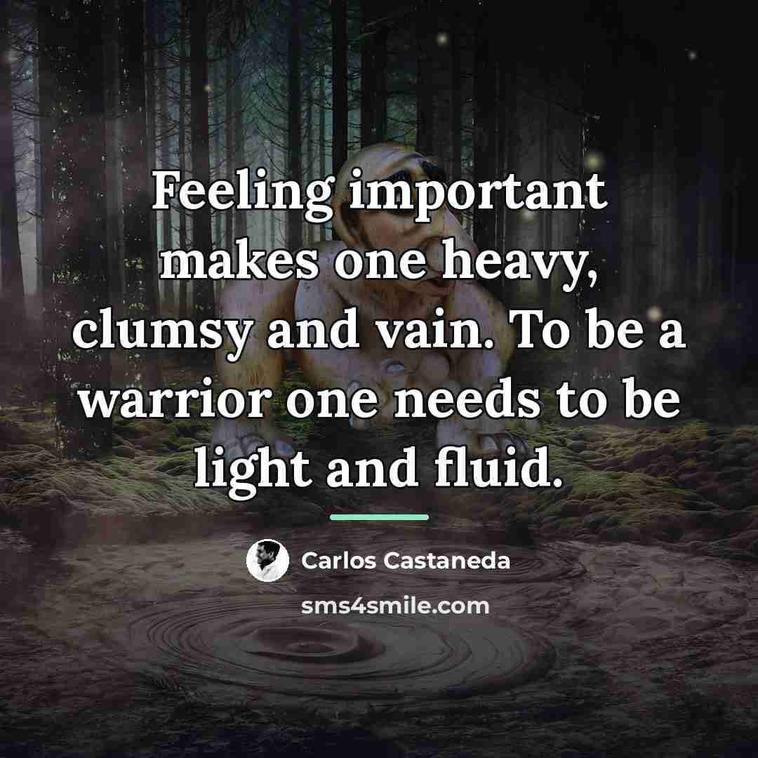 “Feeling important makes one heavy, clumsy and vain. To be…” quote by Carlos Castaneda