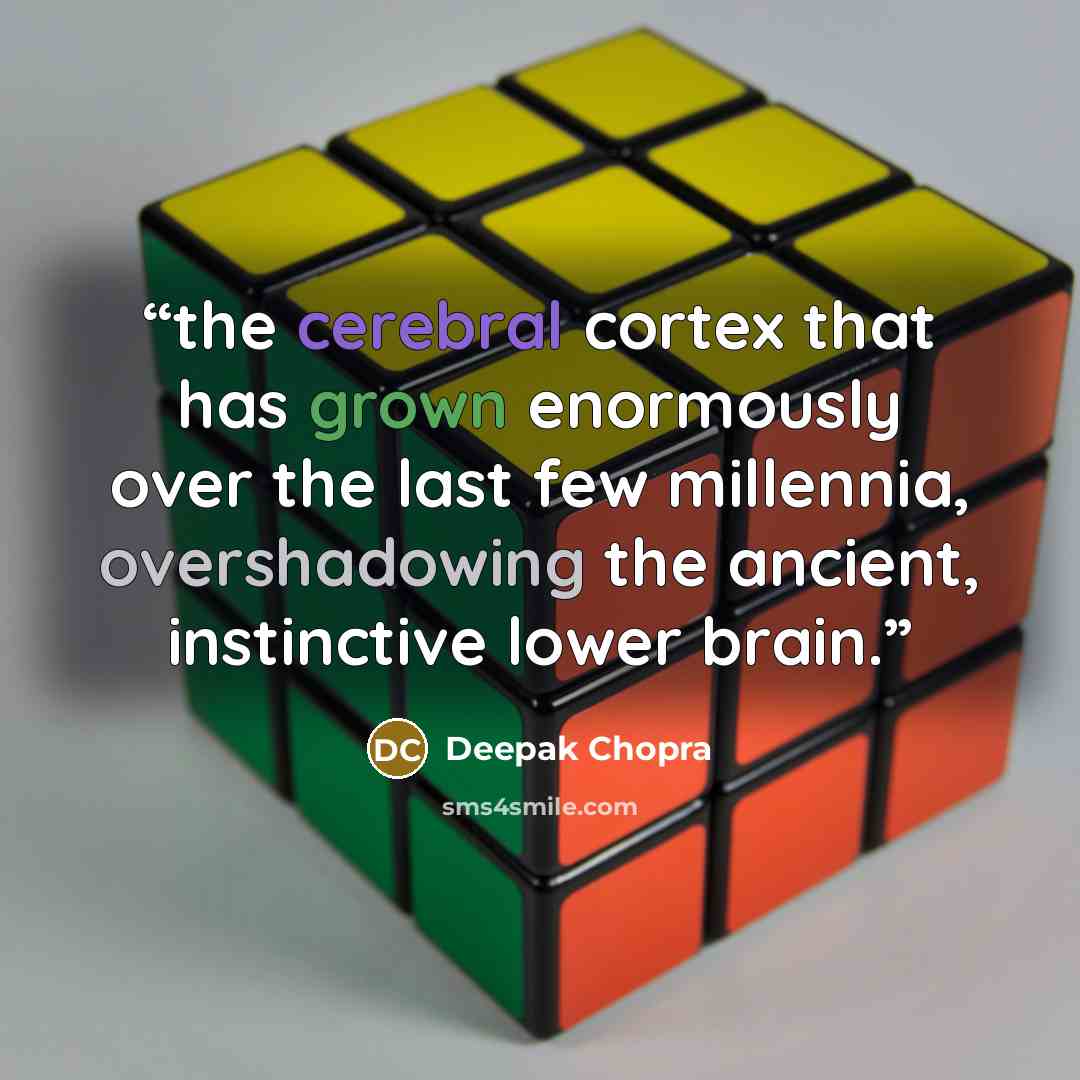 “the cerebral cortex that has grown enormously over the last few millennia, overshadowing the ancient, instinctive lower brain.” quote by Deepak Chopra