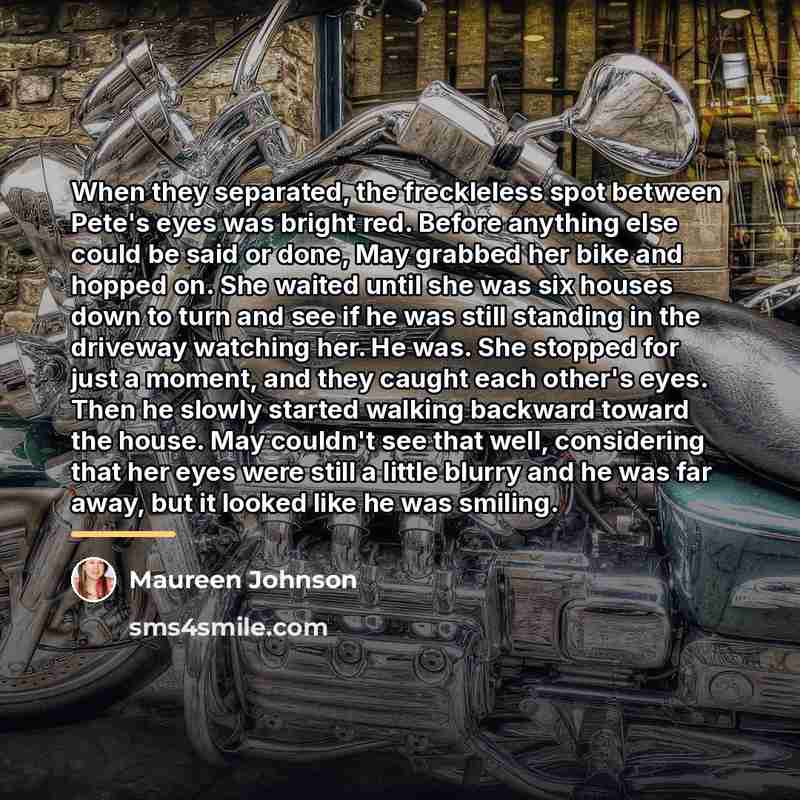 “When they separated, the freckleless spot between Pete's eyes was…” quote by Maureen Johnson