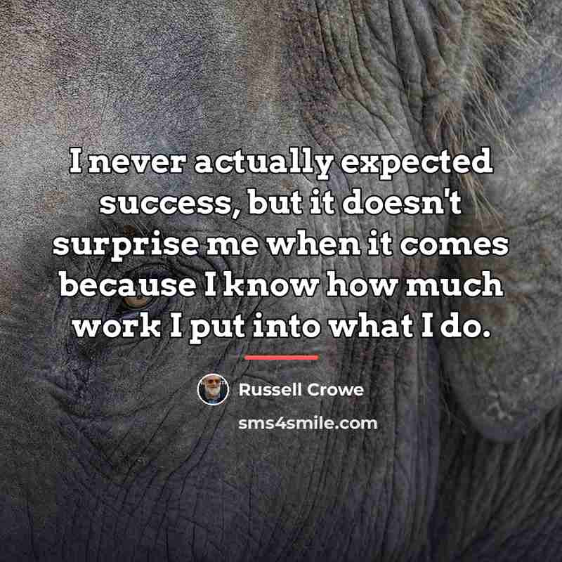 “I never actually expected success, but it doesn't surprise me…” quote by Russell Crowe