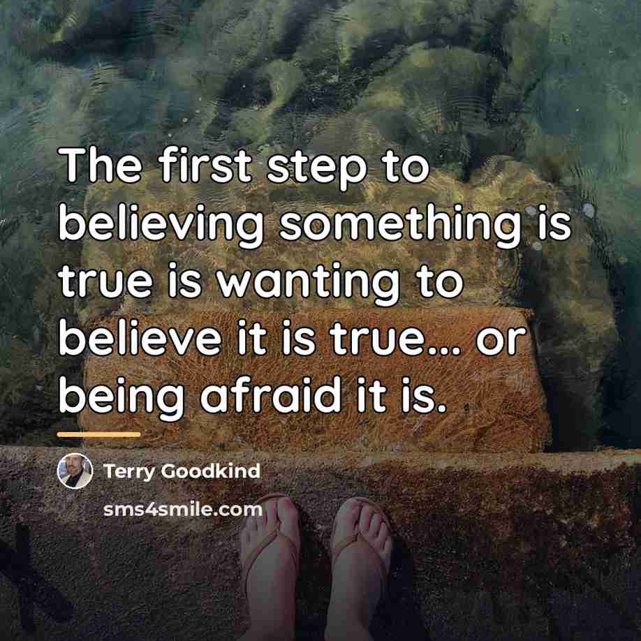“The first step to believing something is true is wanting…” quote by Terry Goodkind