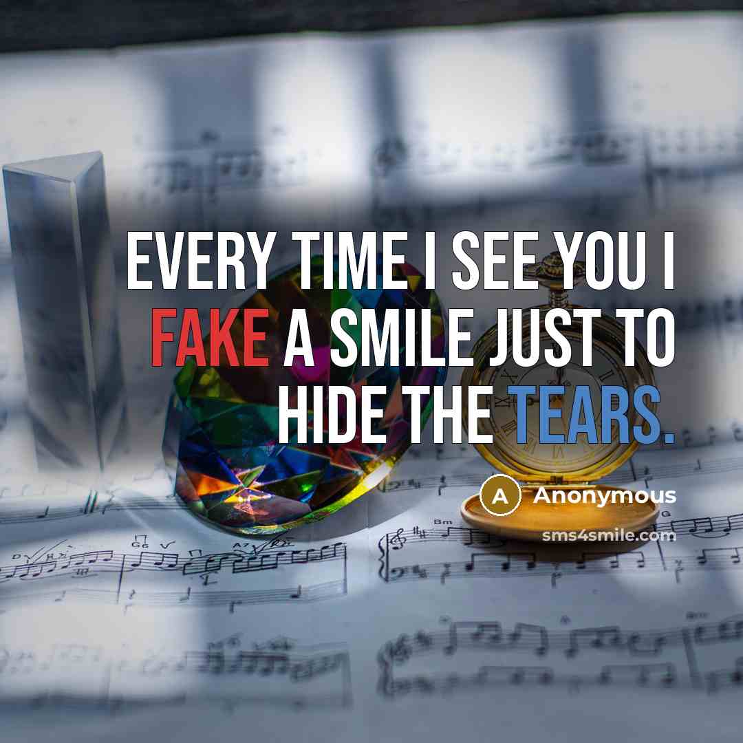 “Every time I see you I fake a smile just to hide the tears.” quote by Anonymous