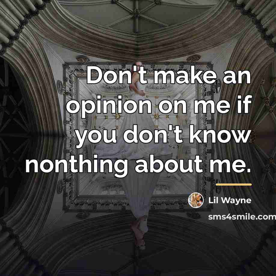 “Don't make an opinion on me if you don't know…” quote by Lil Wayne