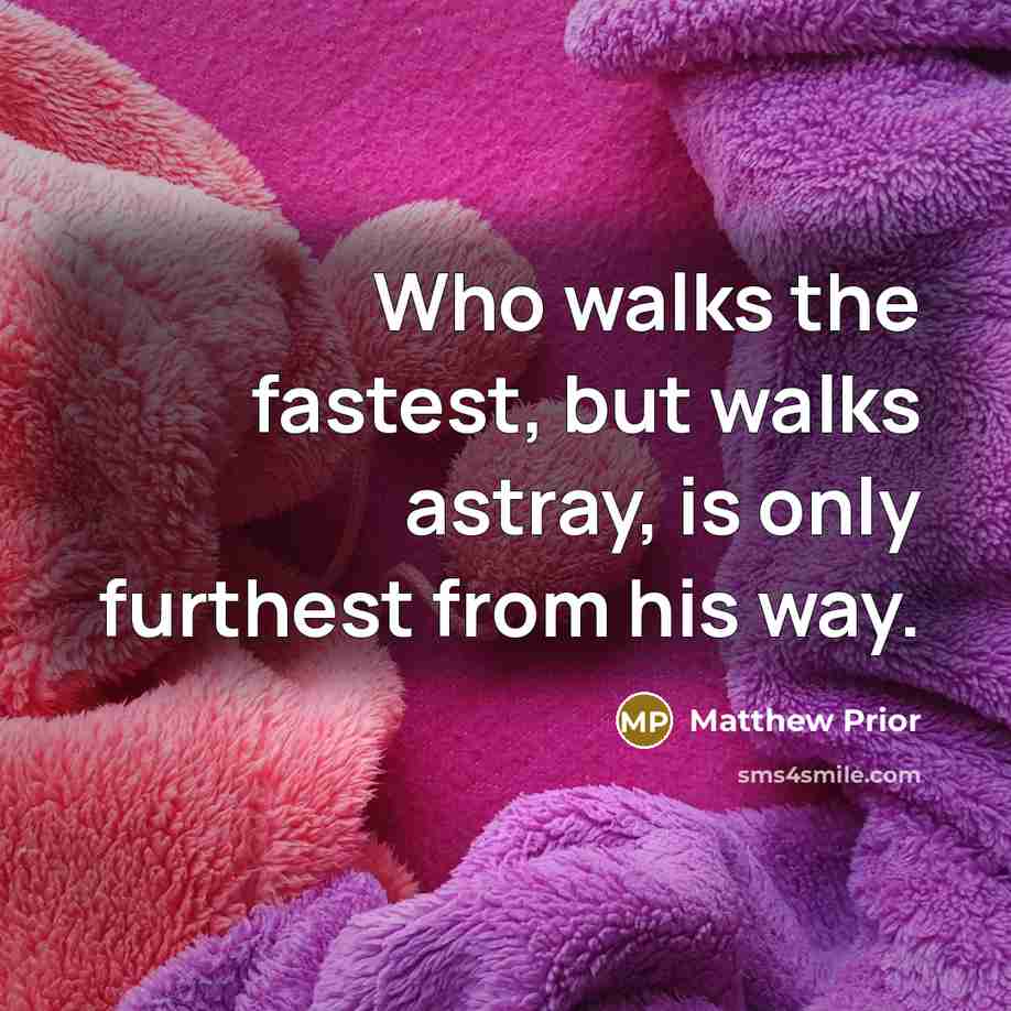 “Who walks the fastest, but walks astray, is only furthest…” quote by Matthew Prior