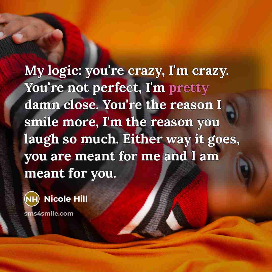 “My logic: you're crazy, I'm crazy. You're not perfect, I'm…” quote by Nicole Hill