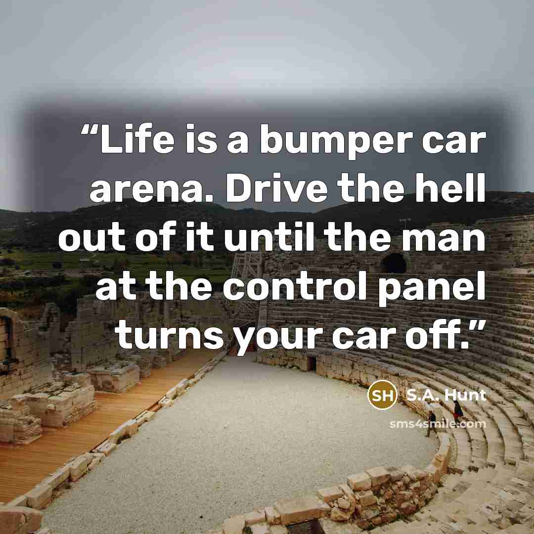 “Life is a bumper car arena. Drive the hell out of it until the man at the control panel turns your car off.” quote by S.A. Hunt