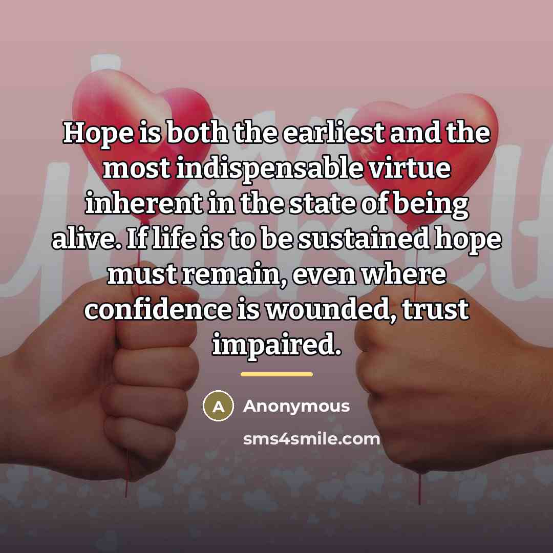 “Hope is both the earliest and the most indispensable virtue…” quote by Anonymous