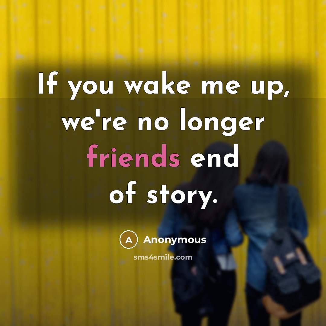 “If you wake me up, we're no longer friends end of story.” quote by Anonymous