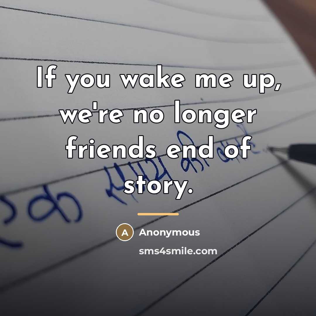 “If you wake me up, we're no longer friends end…” quote by Anonymous