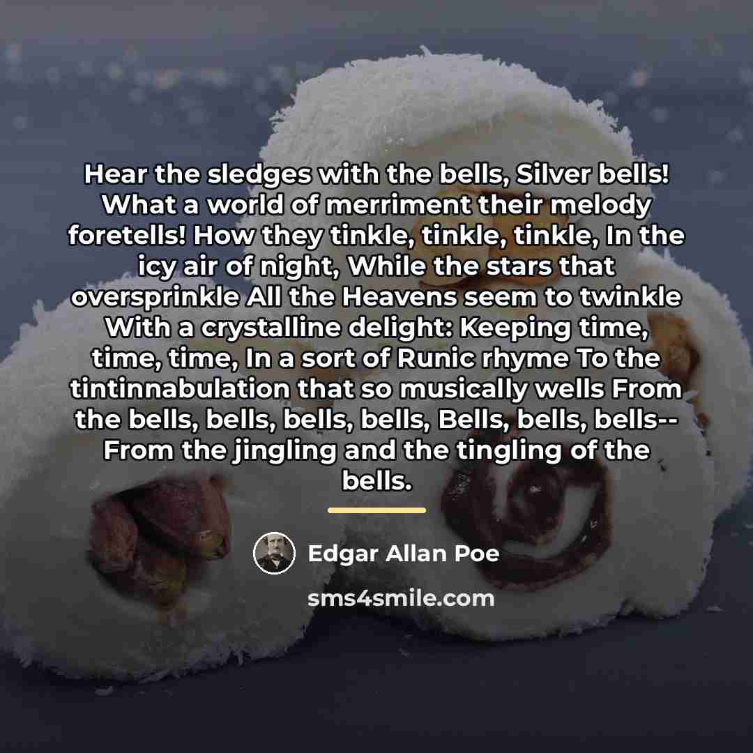 “Hear the sledges with the bells, Silver bells! What a…” quote by Edgar Allan Poe