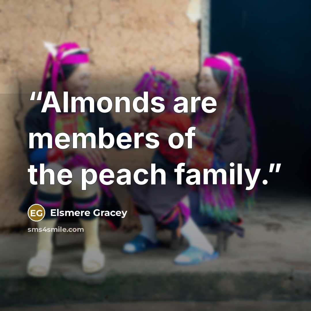 “Almonds are members of the peach family.” quote by Elsmere Gracey