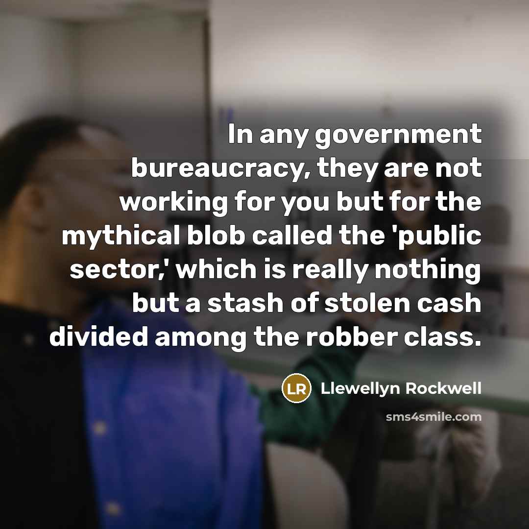“In any government bureaucracy, they are not working for you…” quote by Llewellyn Rockwell