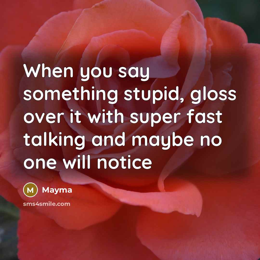 “When you say something stupid, gloss over it with super fast talking and maybe no one will notice” quote by Mayma