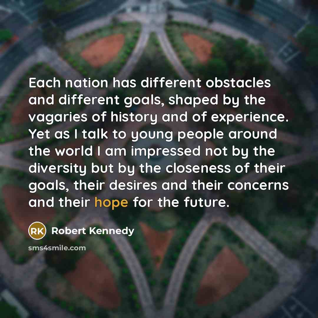 “Each nation has different obstacles and different goals, shaped by…” quote by Robert Kennedy