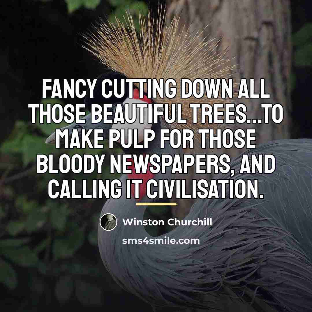 “Fancy cutting down all those beautiful trees...to make pulp for…” quote by Winston Churchill
