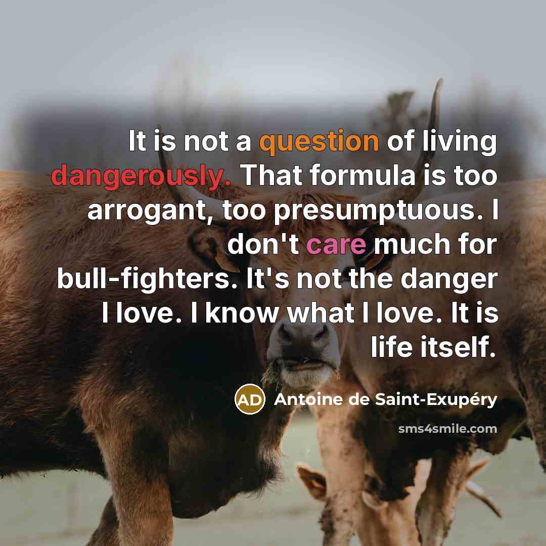 “It is not a question of living dangerously. That formula…” quote by Antoine de Saint-Exupery