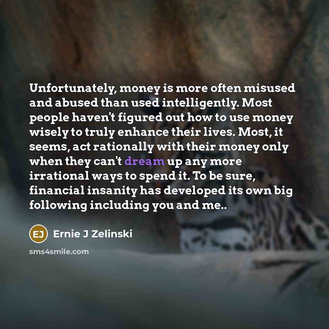 “Unfortunately, money is more often misused and abused than used…” quote by Ernie J Zelinski