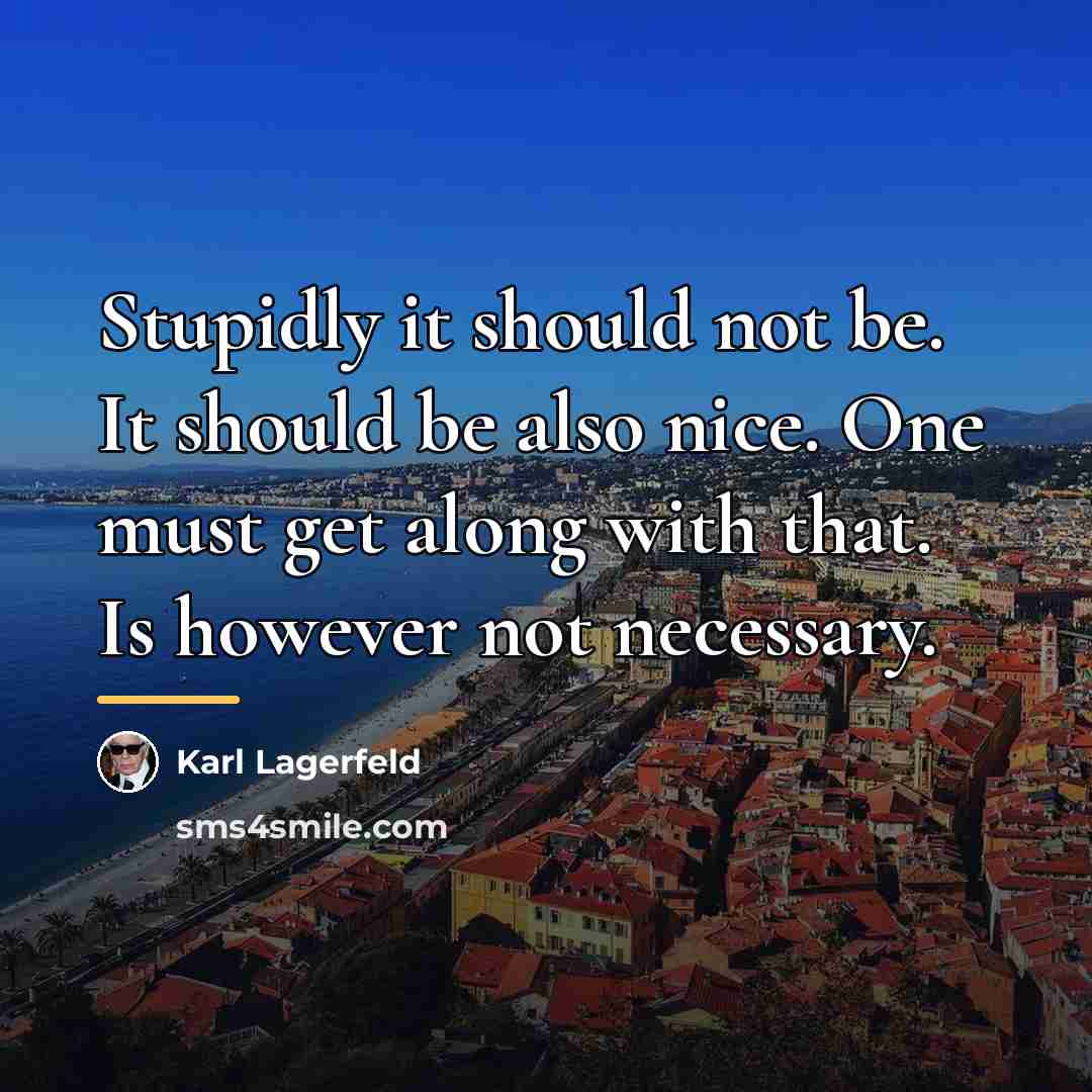 “Stupidly it should not be. It should be also nice.…” quote by Karl Lagerfeld