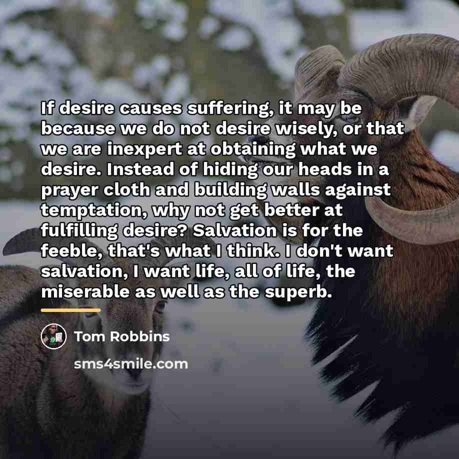 “If desire causes suffering, it may be because we do…” quote by Tom Robbins