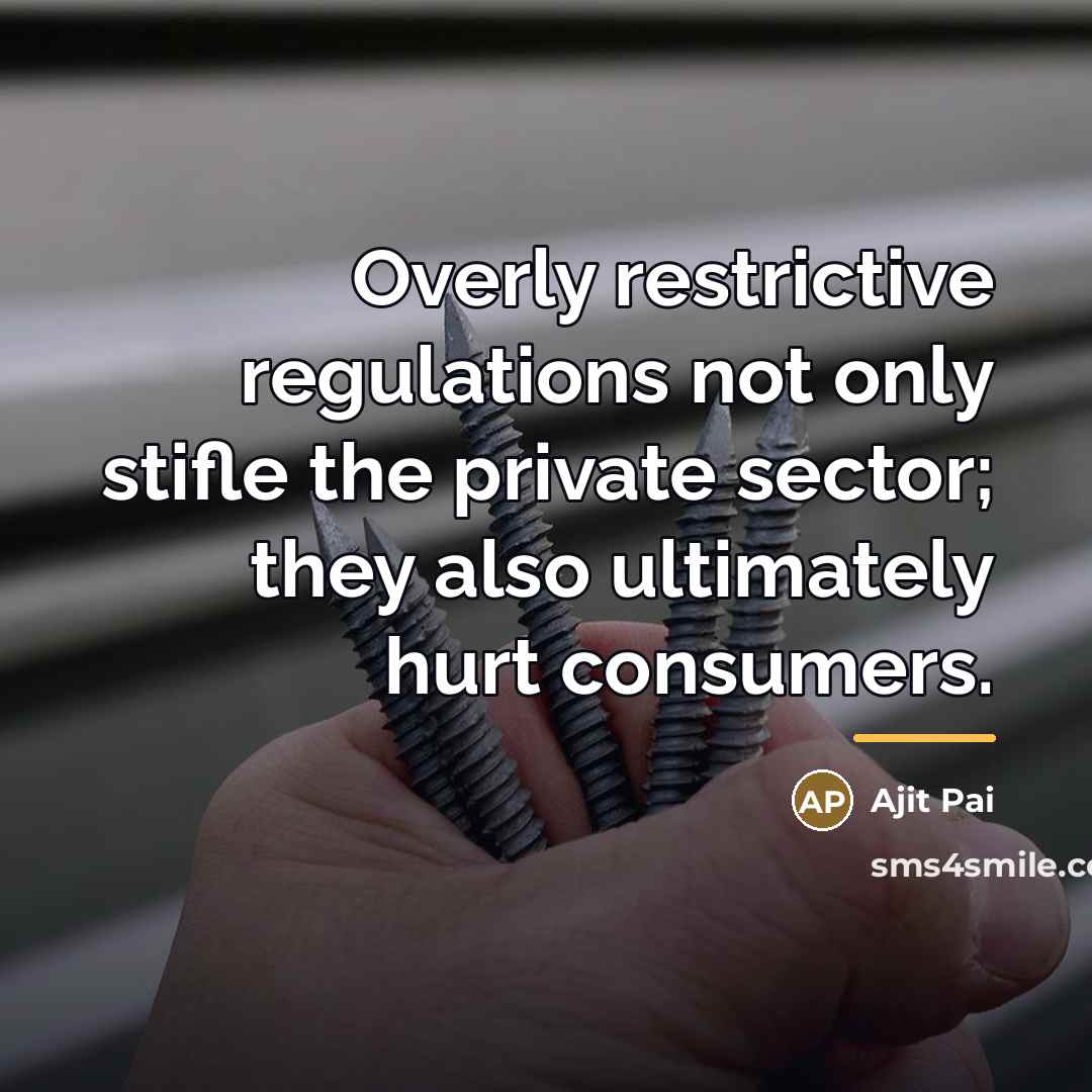 “Overly restrictive regulations not only stifle the private sector; they…” quote by Ajit Pai