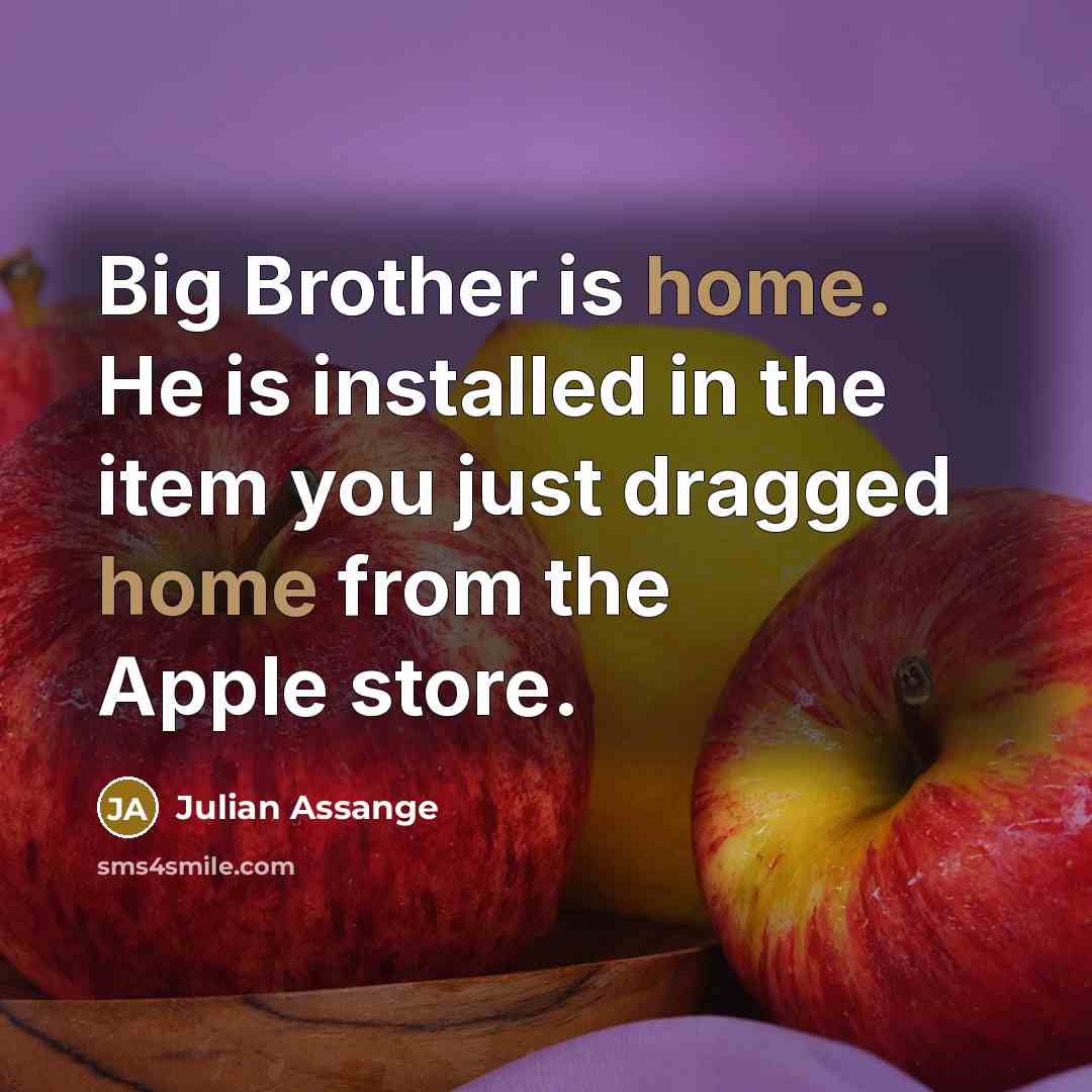 “Big Brother is home. He is installed in the item…” quote by Julian Assange