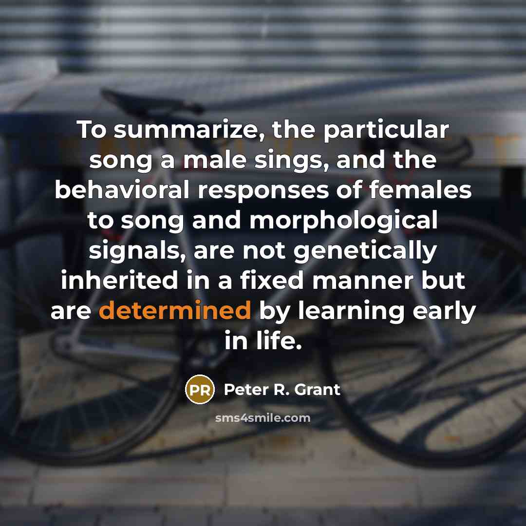 “To summarize, the particular song a male sings, and the…” quote by Peter R. Grant