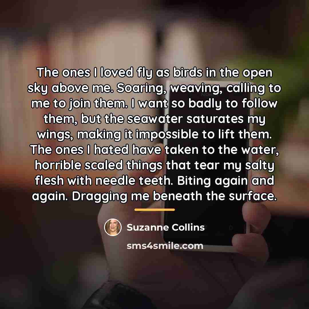 “The ones I loved fly as birds in the open…” quote by Suzanne Collins