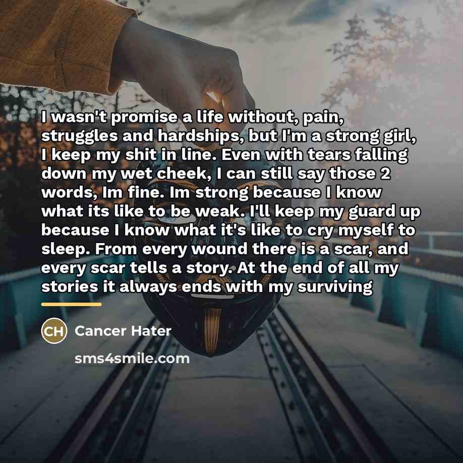 “I wasn't promise a life without, pain, struggles and hardships,…” quote by Cancer Hater