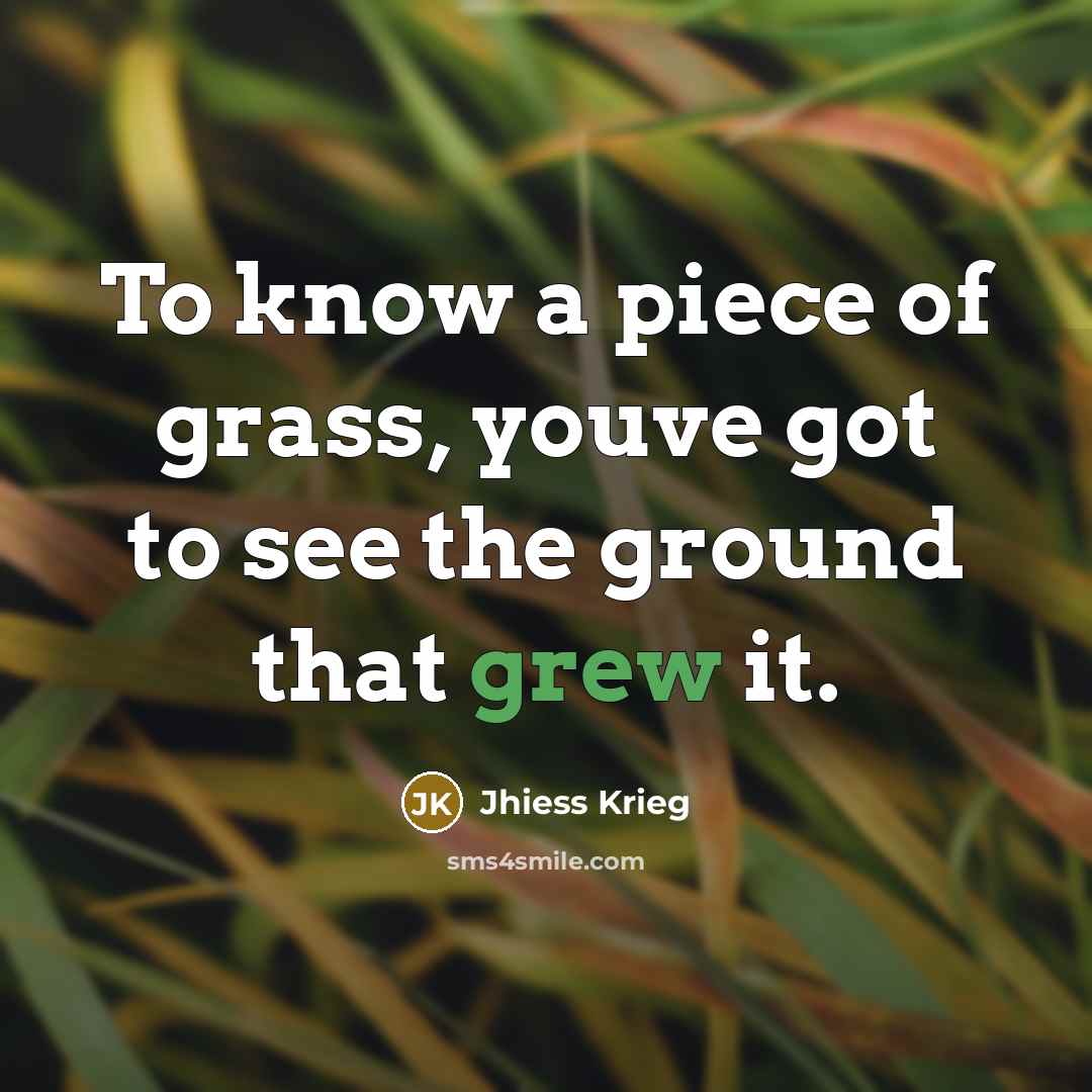 “To know a piece of grass, youve got to see the ground that grew it.” quote by Jhiess Krieg