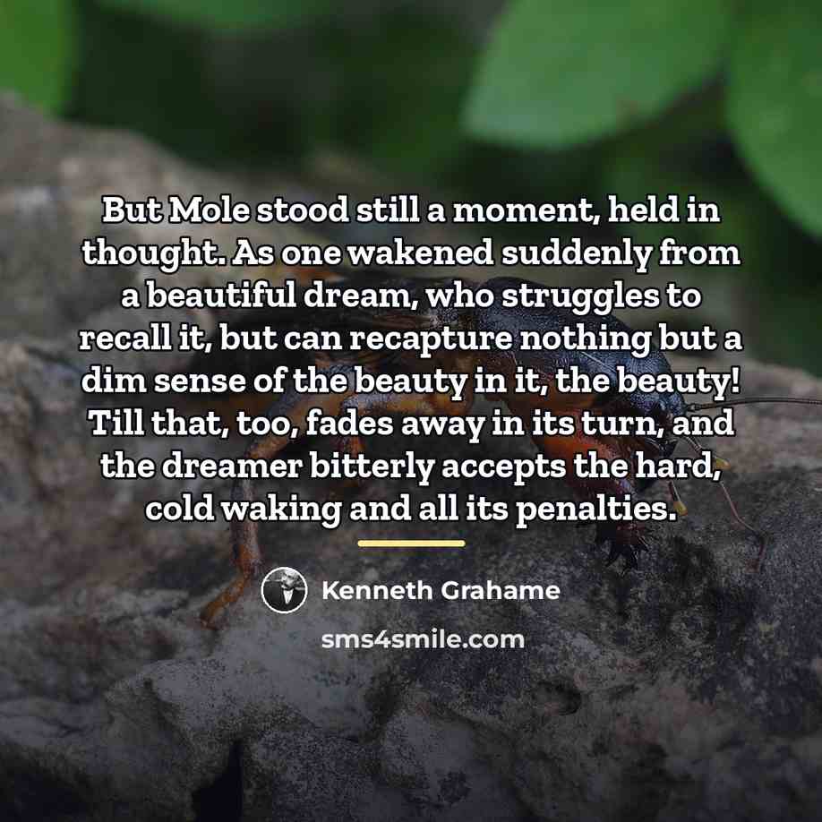 “But Mole stood still a moment, held in thought. As…” quote by Kenneth Grahame