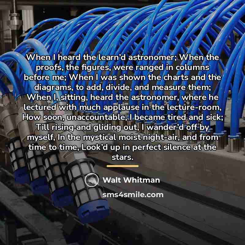 “When I heard the learn’d astronomer; When the proofs, the…” quote by Walt Whitman