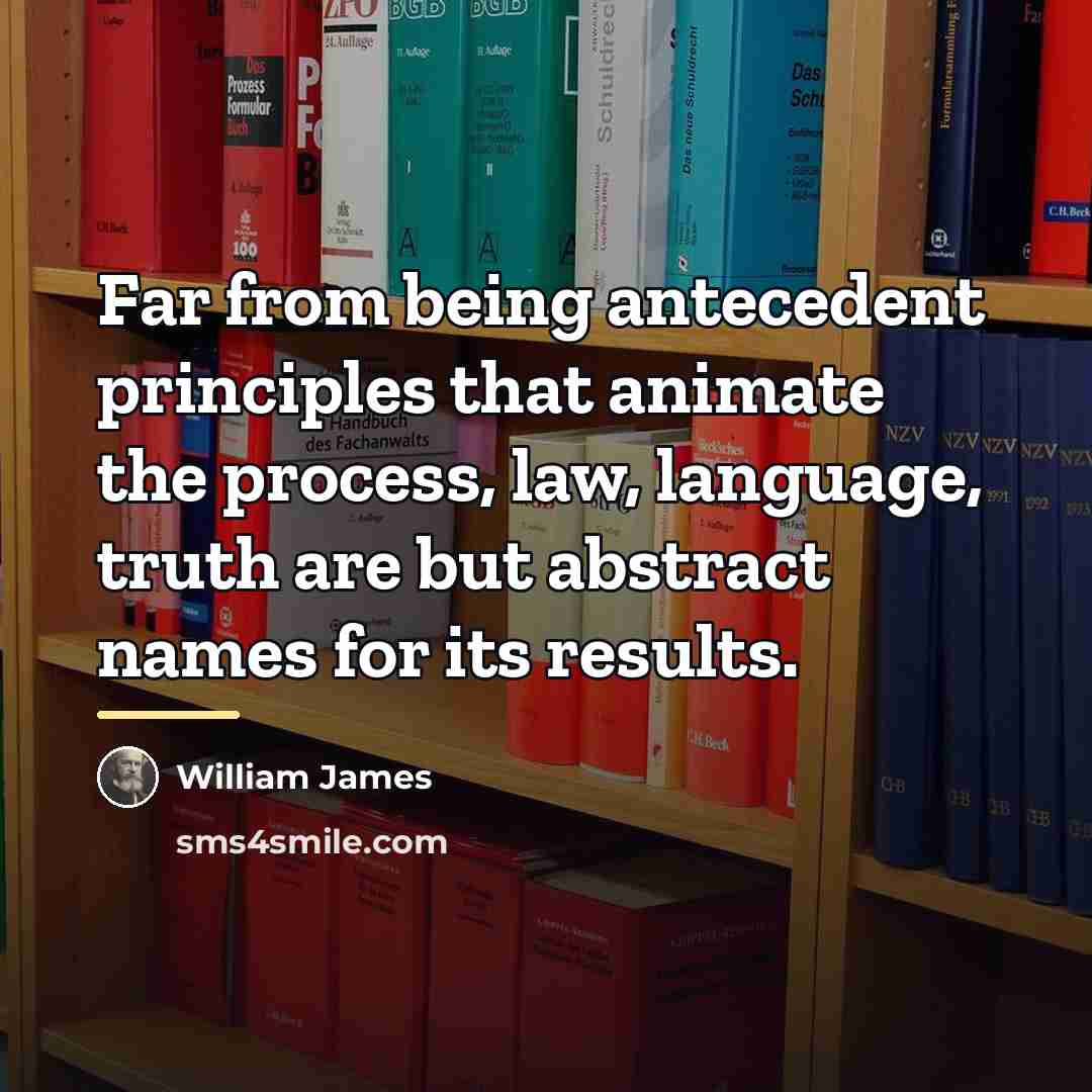 “Far from being antecedent principles that animate the process, law,…” quote by William James