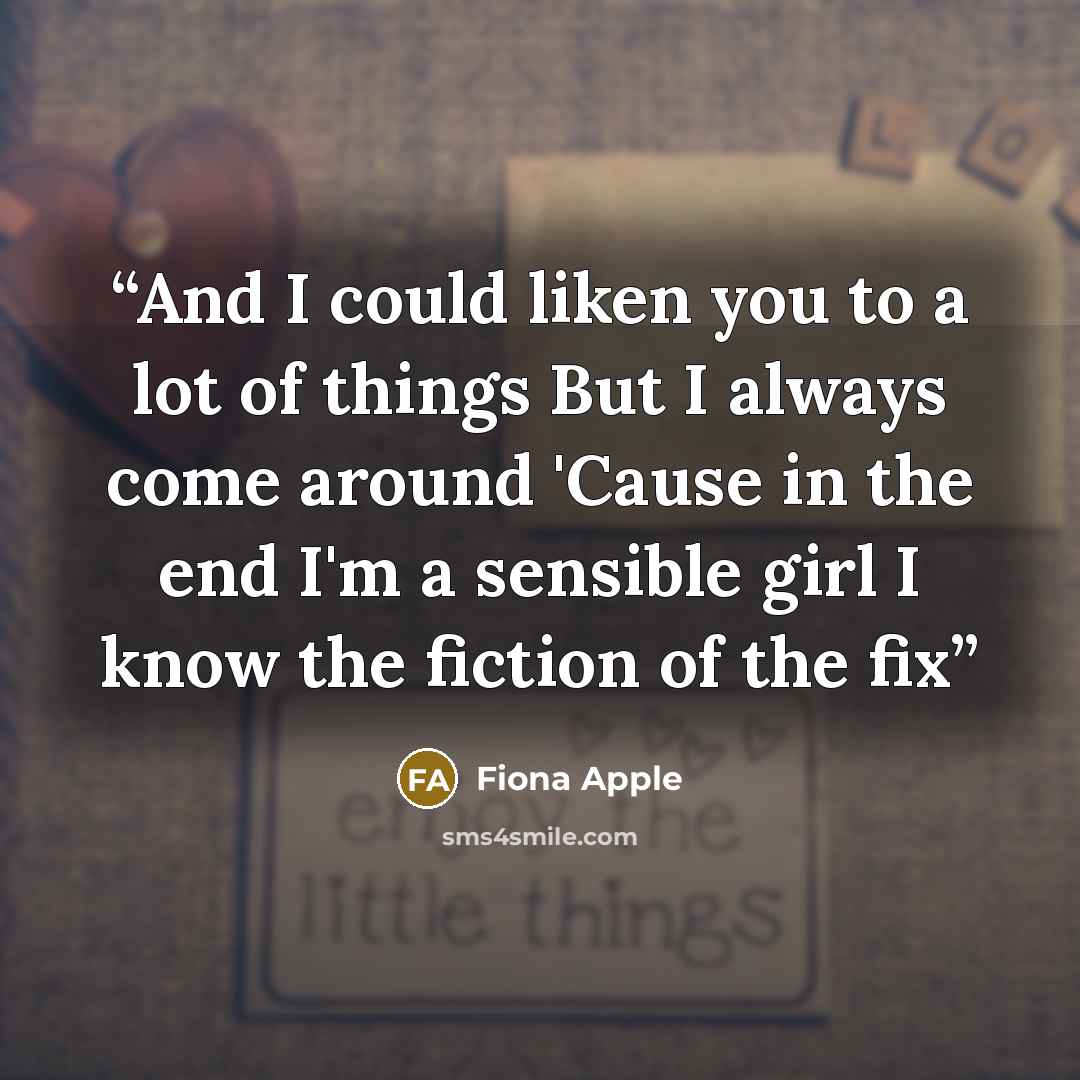 “And I could liken you to a lot of things But I always come around 'Cause in the end I'm a sensible girl I know the fiction of the fix” quote by Fiona Apple