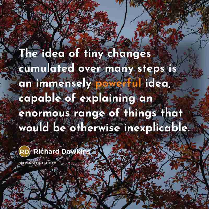 “The idea of tiny changes cumulated over many steps is…” quote by Richard Dawkins