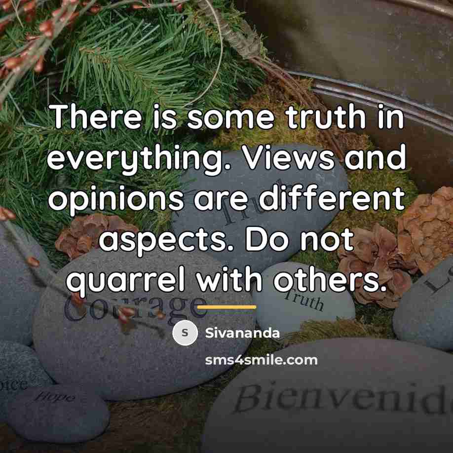 “There is some truth in everything. Views and opinions are…” quote by Sivananda