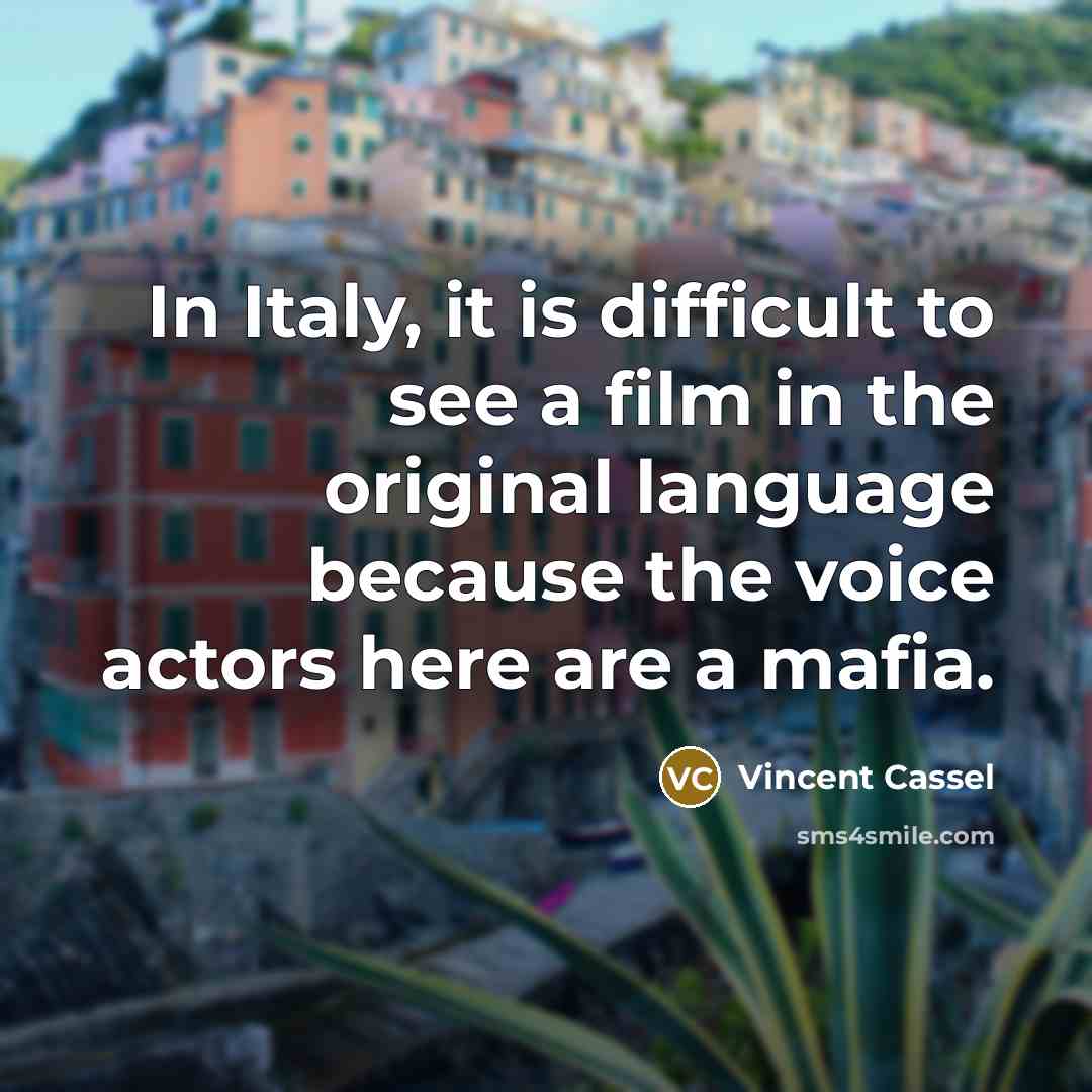 “In Italy, it is difficult to see a film in…” quote by Vincent Cassel