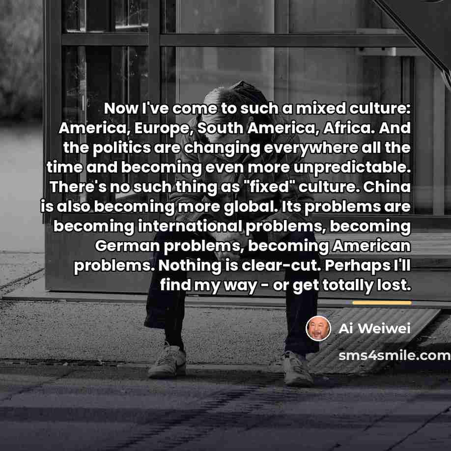 “Now I've come to such a mixed culture: America, Europe,…” quote by Ai Weiwei