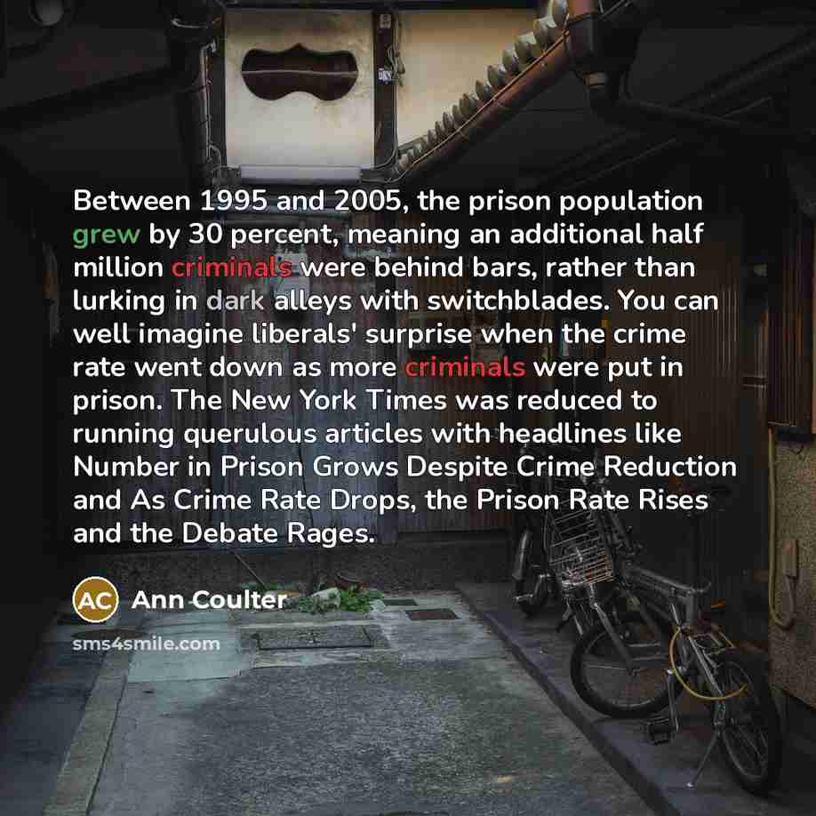 “Between 1995 and 2005, the prison population grew by 30…” quote by Ann Coulter