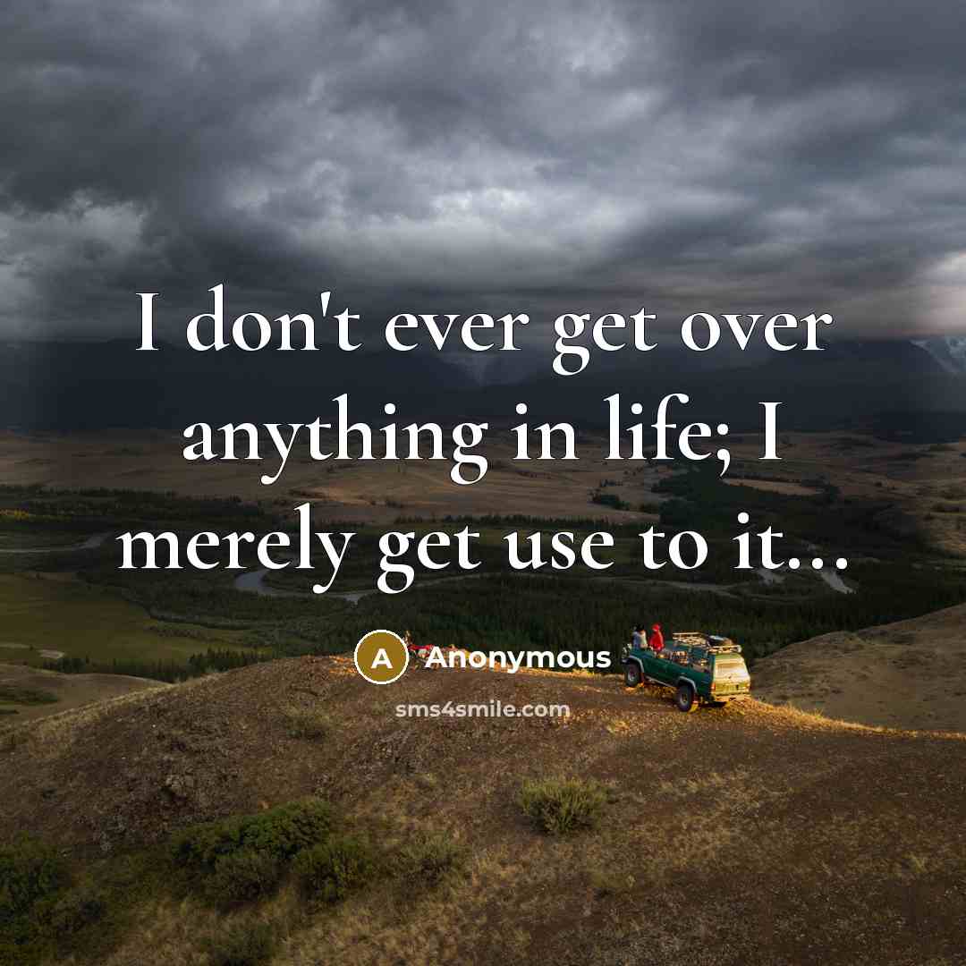 “I don't ever get over anything in life; I merely…” quote by Anonymous