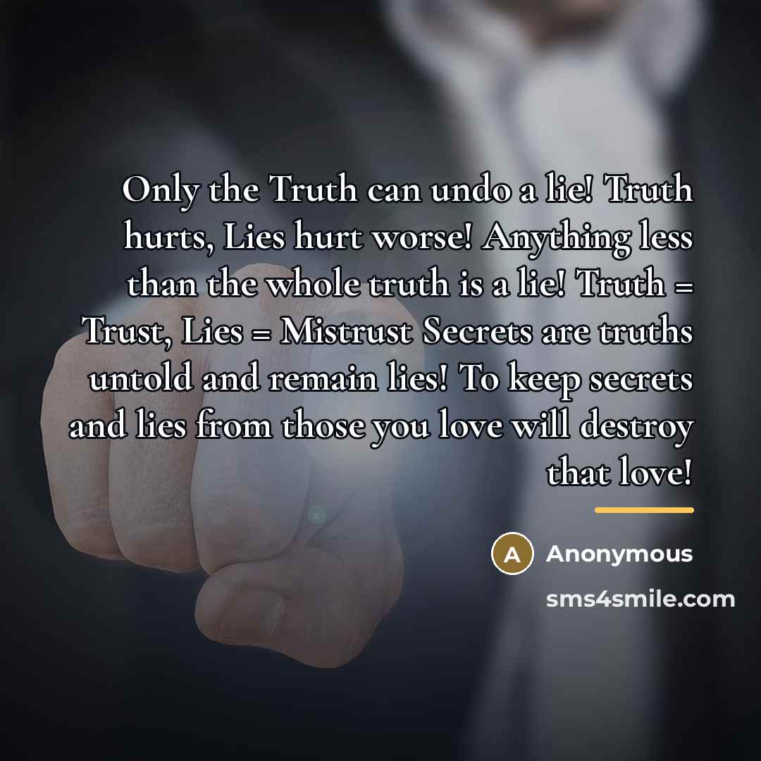 “Only the Truth can undo a lie! Truth hurts, Lies…” quote by Anonymous