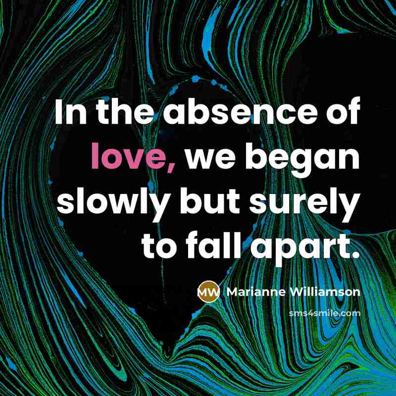 “In the absence of love, we began slowly but surely…” quote by Marianne Williamson
