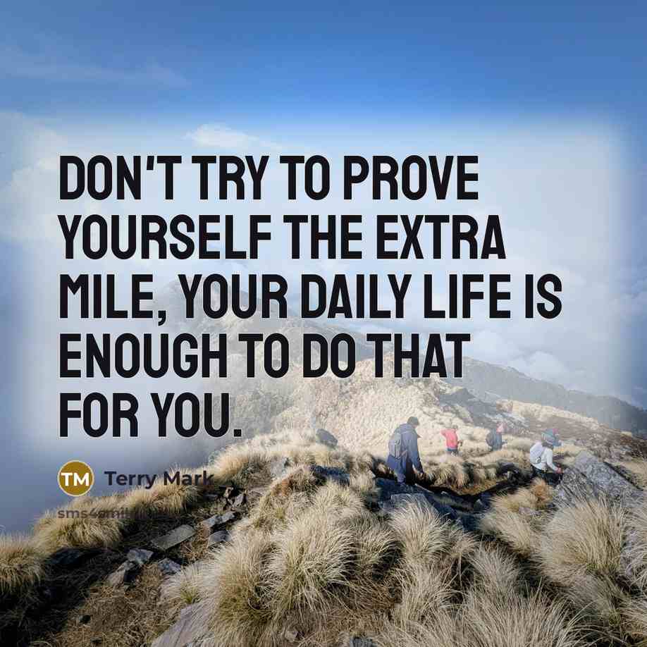 “Don't try to prove yourself the extra mile, your daily…” quote by Terry Mark