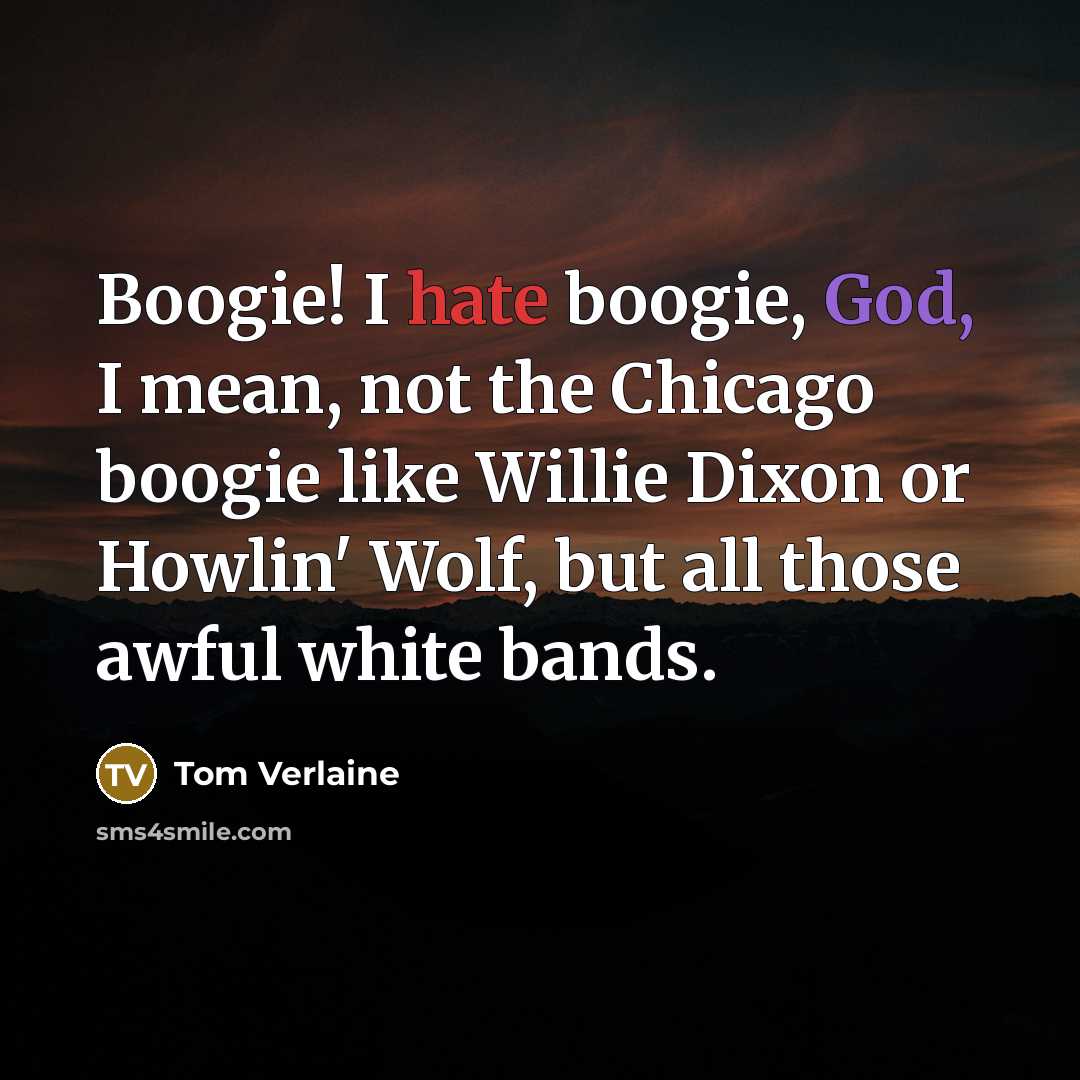 “Boogie! I hate boogie, God, I mean, not the Chicago…” quote by Tom Verlaine