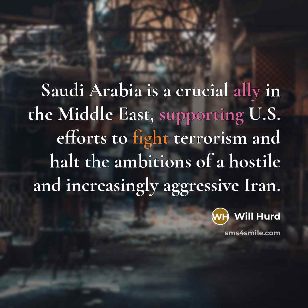 “Saudi Arabia is a crucial ally in the Middle East, supporting U.S. efforts to fight terrorism and halt the ambitions of a hostile and increasingly aggressive Iran.” quote by Will Hurd
